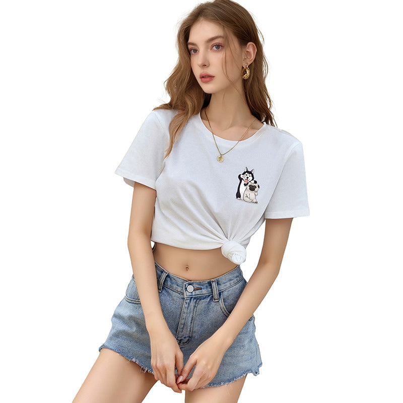 Damen T-Shirt mit verspieltem Tiermuster und hochwertigem Baumwollstoff Drune