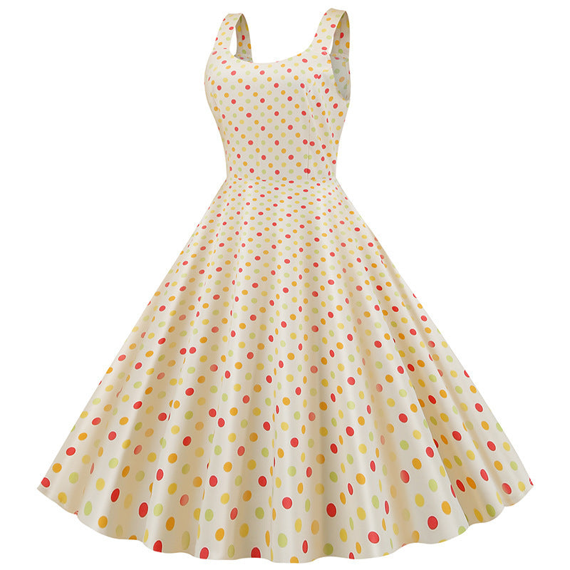 Damen Swingkleid mit klassischem Polka-Dots-Muster und schwingendem Schnitt Drune