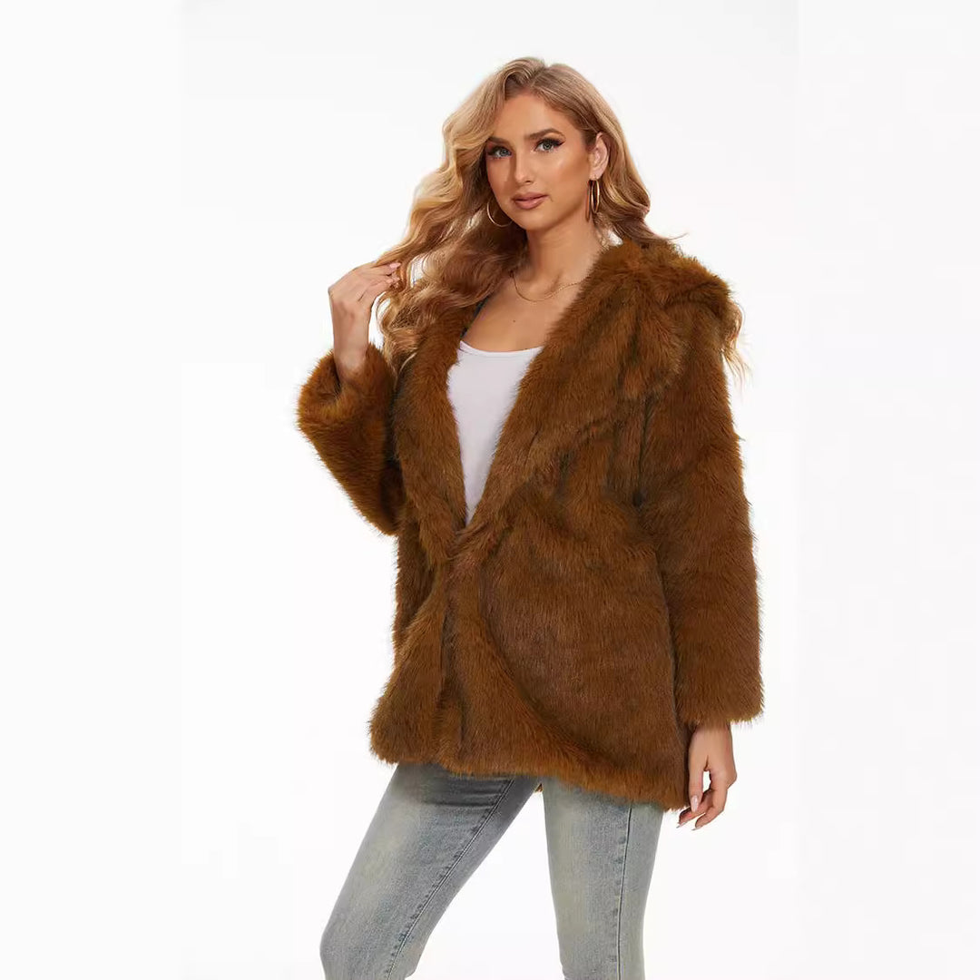 Damen Fluffige Kapuzenjacke Drune