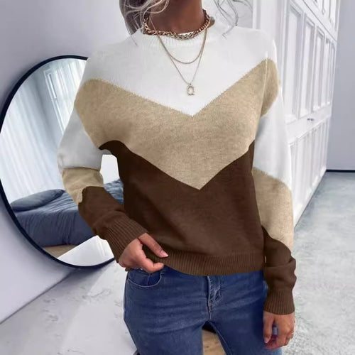 Damen Pullover mit stylischem V-Ausschnitt und geometrischem Muster Drune