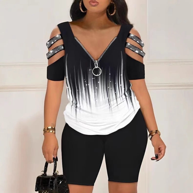 Damen Figurbetontes Oberteil mit schickem Reißverschluss und Cut-Out-Details Drune
