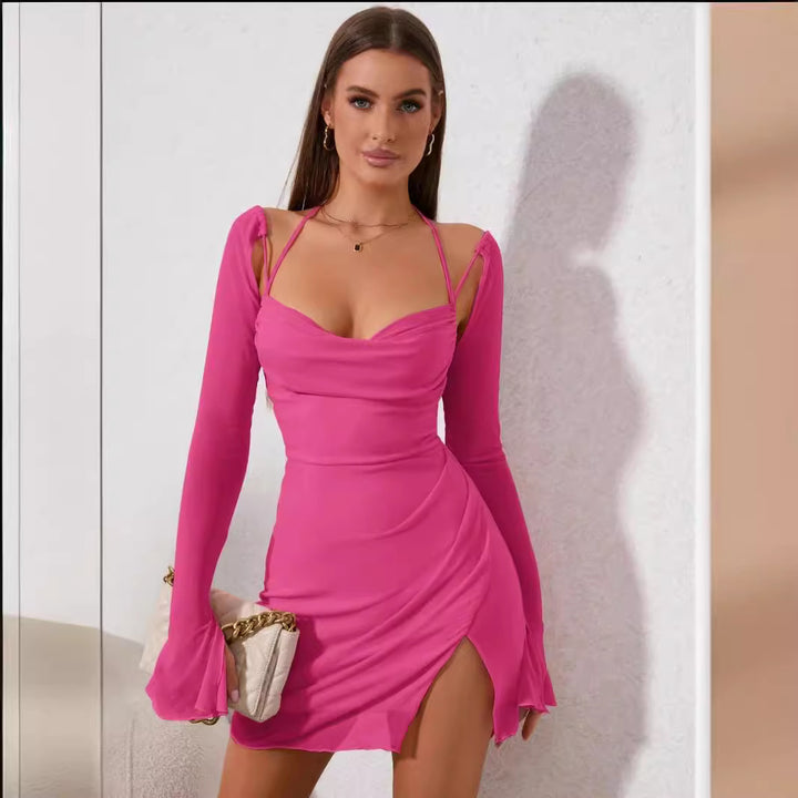 Damen Figurbetontes Kleid mit raffiniertem Langarm-Design und stilvollen Cut-Outs Drune