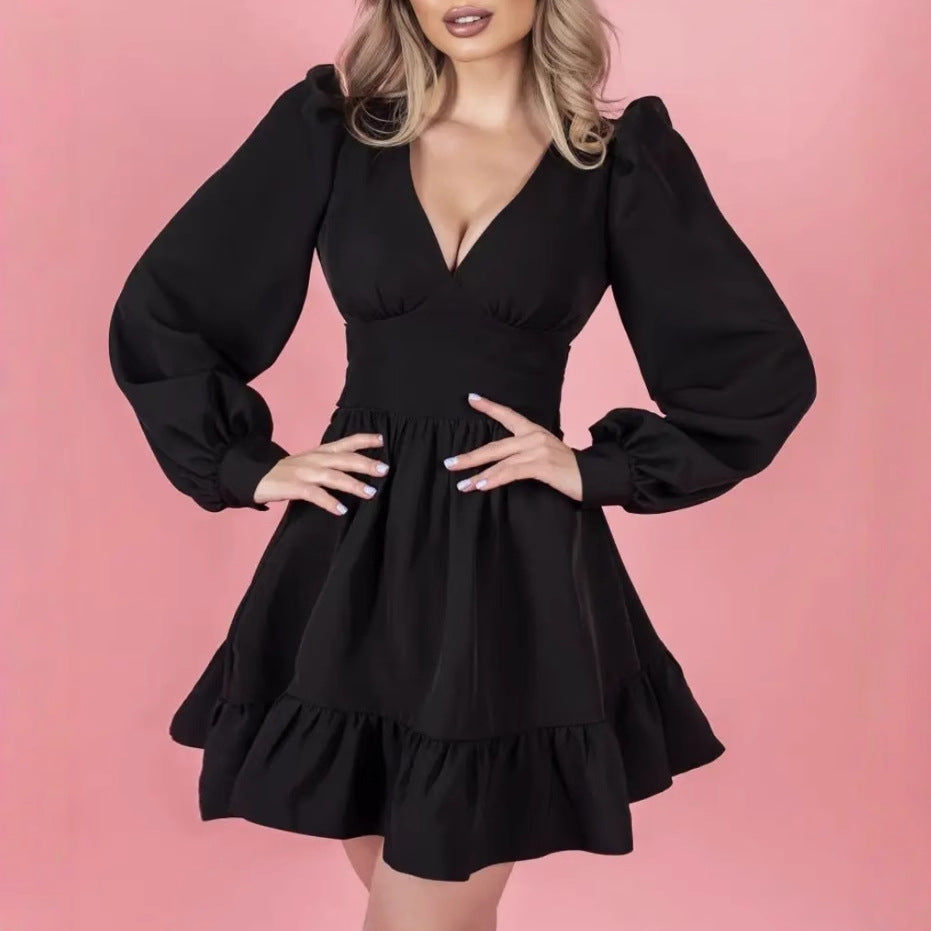 Damen Minikleid mit schwingendem Rock und Puffärmeln Drune