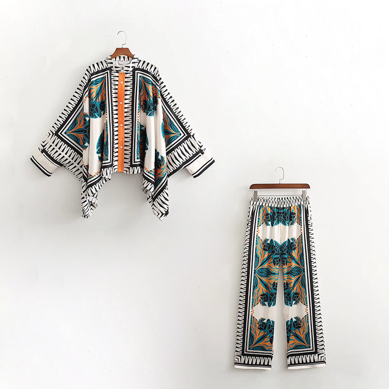 Damen weite Palazzo-Hose mit auffälligem grafischen Muster Drune