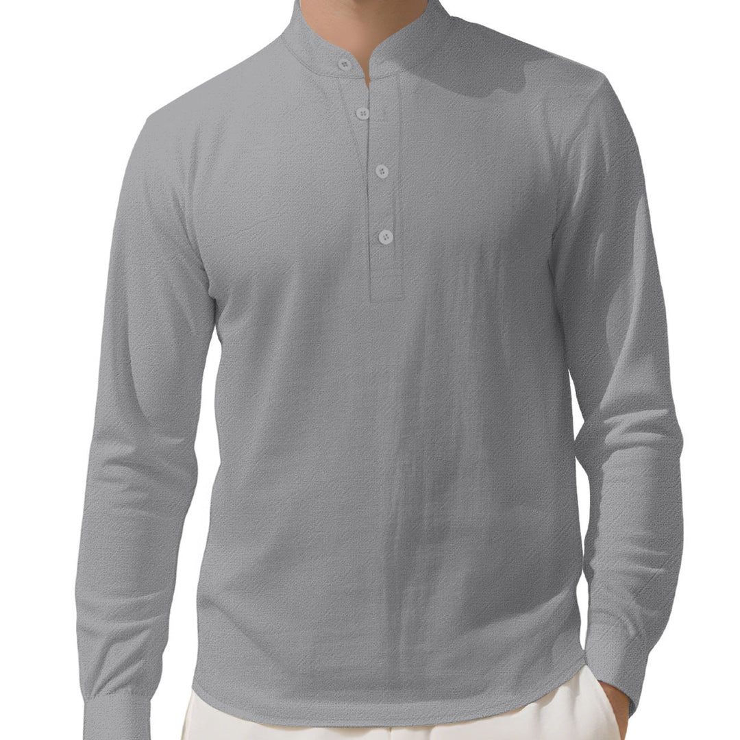 Herren nan Nehru-Kragen-Henley aus Baumwollstretch mit verdeckter Knopfleiste und schmaler Passform Drune
