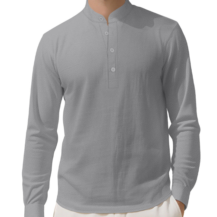 Herren nan Nehru-Kragen-Henley aus Baumwollstretch mit verdeckter Knopfleiste und schmaler Passform Drune