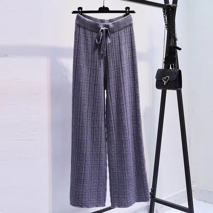 Damen elegante Palazzo-Hose mit hohem Bund und seitlichem Bindegürtel Drune