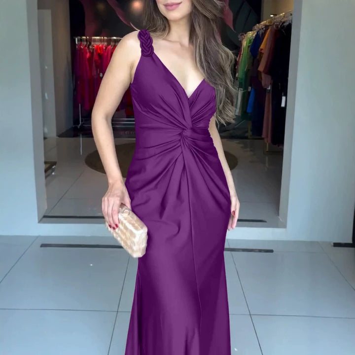 Damen elegantes Abendkleid mit raffiniertem Wickeldesign und zarten Trägerdetails Drune