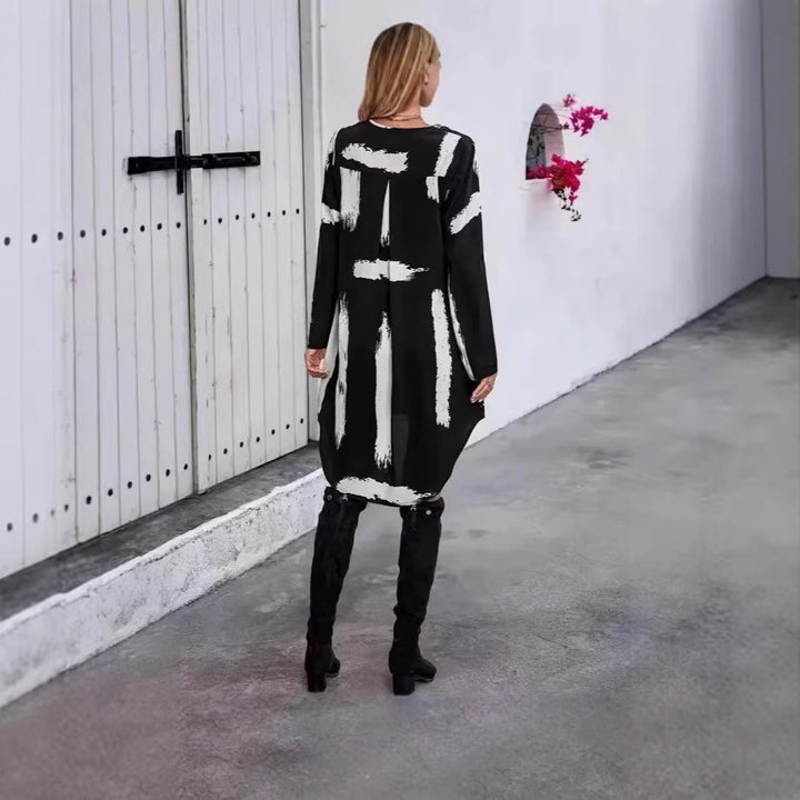Damen modisches Langarmkleid mit kreativem Pinselstrich-Design Drune