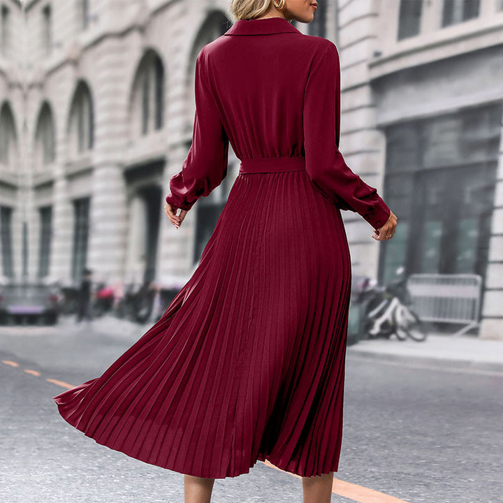 Damen elegantes Wickelkleid mit eleganten Plissee-Details Drune