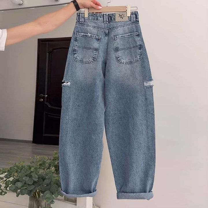 Damen lässige Baggy-Jeans mit distressed Details Drune