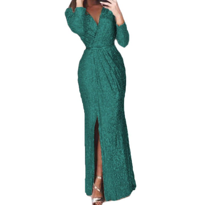 Damen langes Abendkleid mit elegantem Wickelschnitt und Schlitz Drune