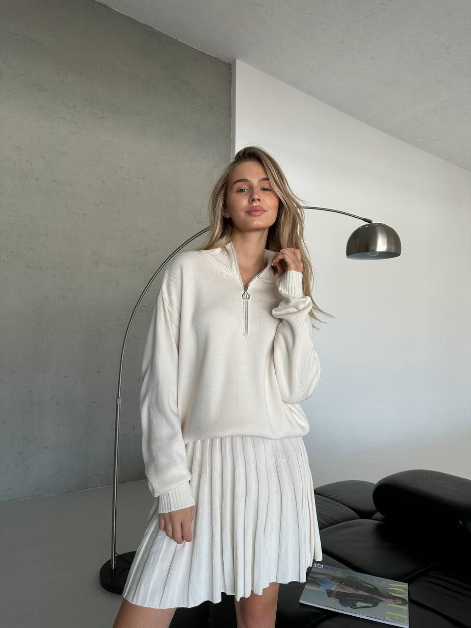 Damen cropped Strickpullover mit Reißverschluss Drune
