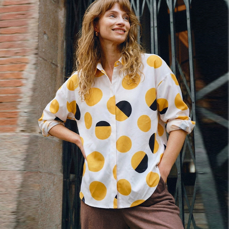 Damen elegante Bluse mit auffälligem Punkte-Design und klassischen Ärmel Drune