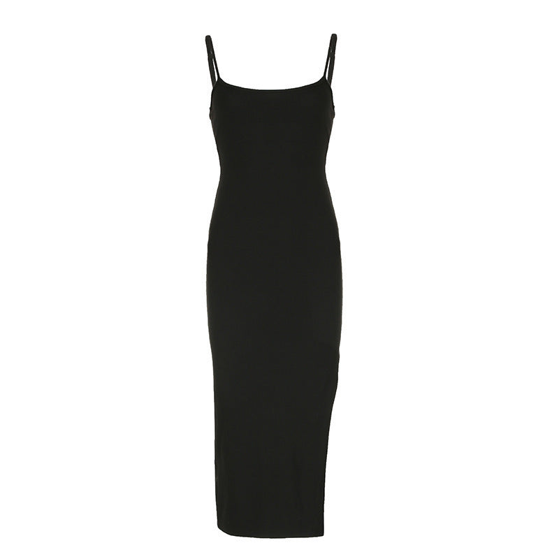Damen elegantes, figurbetontes Midi-Kleid mit feinen Spaghettiträgern Drune