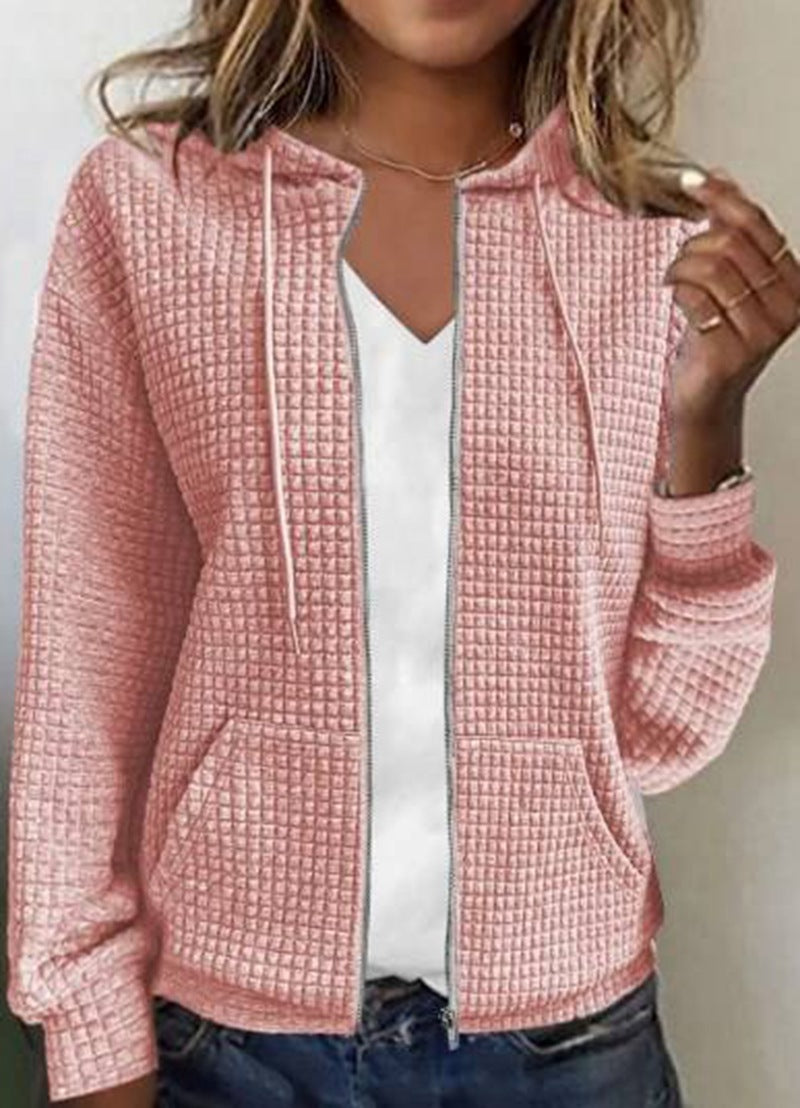 Damen lässige Waffelstruktur Kapuzenjacke Drune