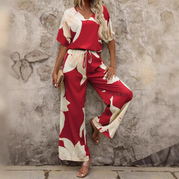 Damen Luftiges Zweiteiliges Set mit floralem Design und weitem Schnitt Drune