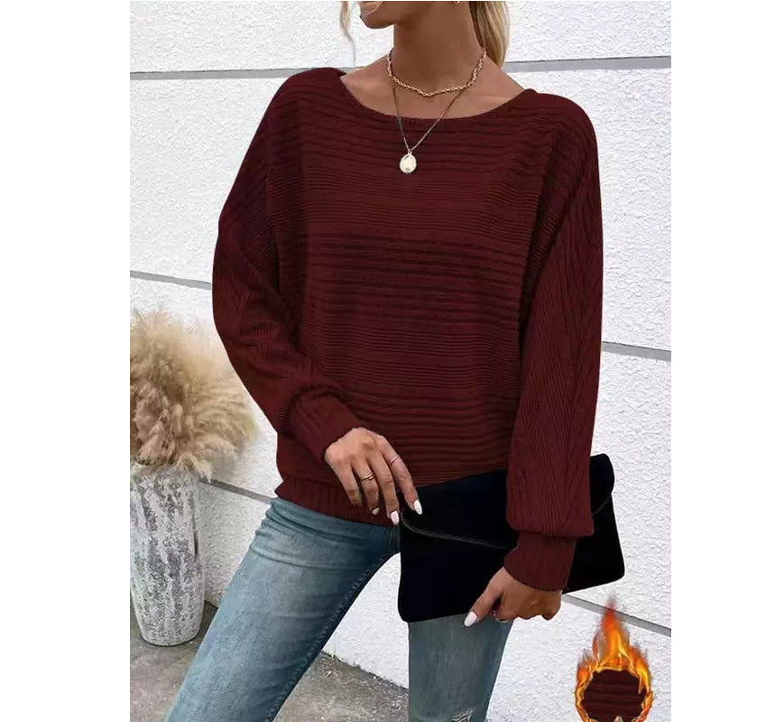 Damen lässiger Strukturpullover mit weitem Schnitt Drune