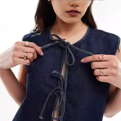 Damen Denim Bustier-Weste mit Schnürung Drune