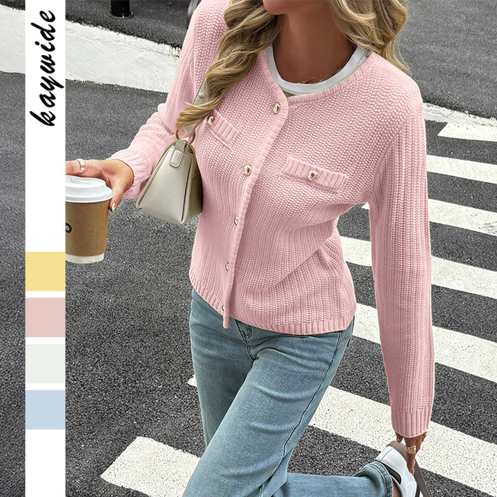 Damen nan Feiner Strickcardigan mit schimmernden Zierknöpfen, geripptem Saum und Brusttaschenoptik Drune