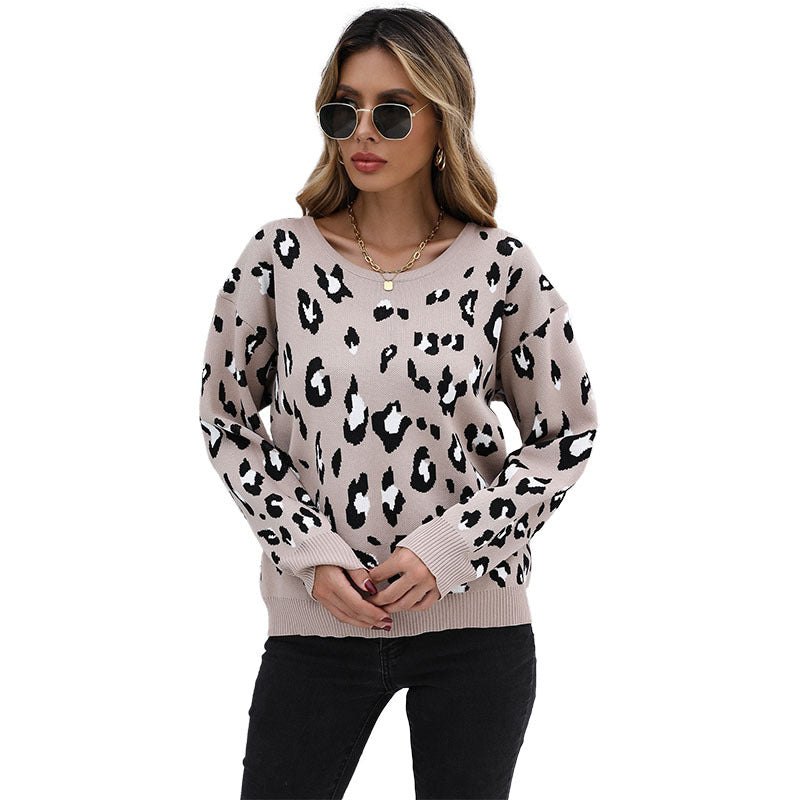 Damen Strickpullover mit modischem Leo-Print und lässigem Schnitt Drune