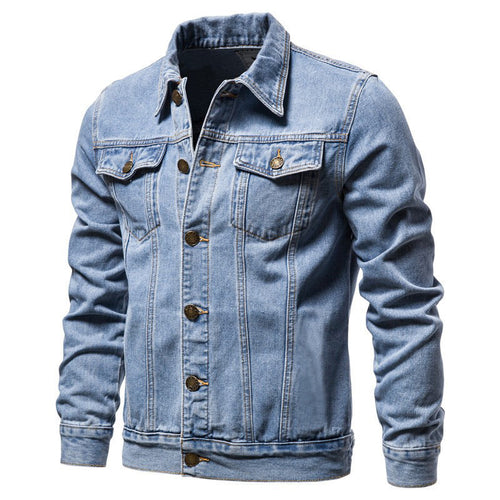 Herren nan taillierte Jeansjacke mit Brusttaschen, durchgehender Knopfleiste und Kontrastnähten Drune