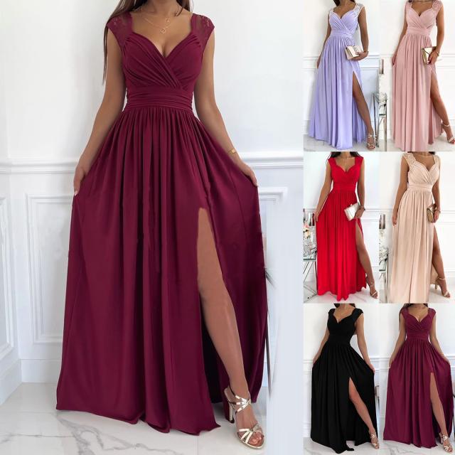 Damen Abendkleid mit elegantem V-Ausschnitt und Rüschendetails Drune