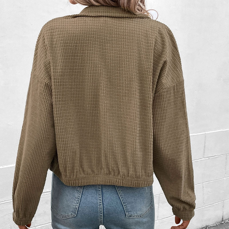Damen lässige Kapuzenjacke aus strukturiertem Material mit Reißverschluss Drune