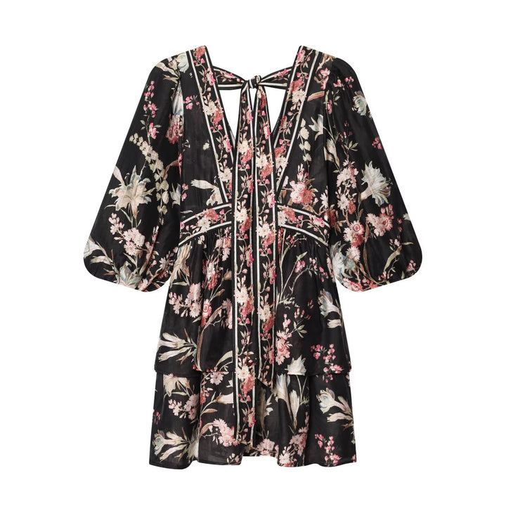 Damen Boho-Kleid mit voluminösen Ärmeln und romantischem Blumenmuster Drune