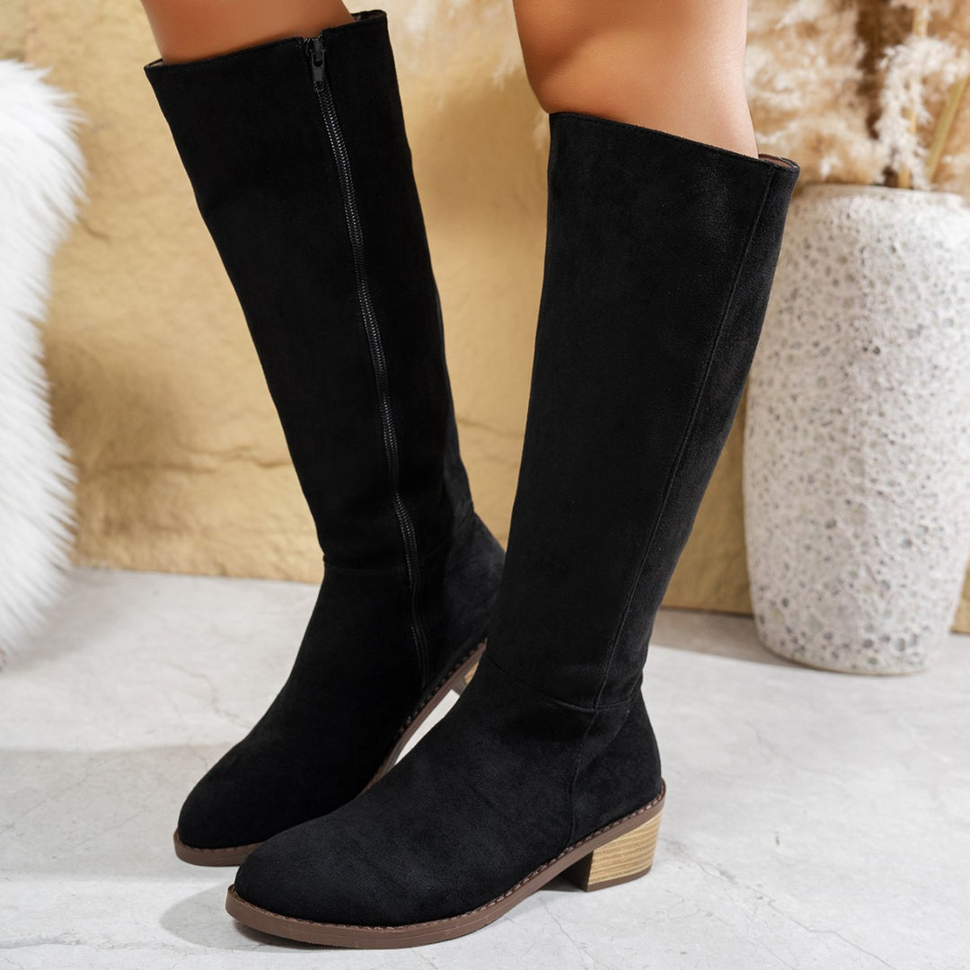 Damen Elegante Overknee-Stiefel aus weichem Wildleder Drune