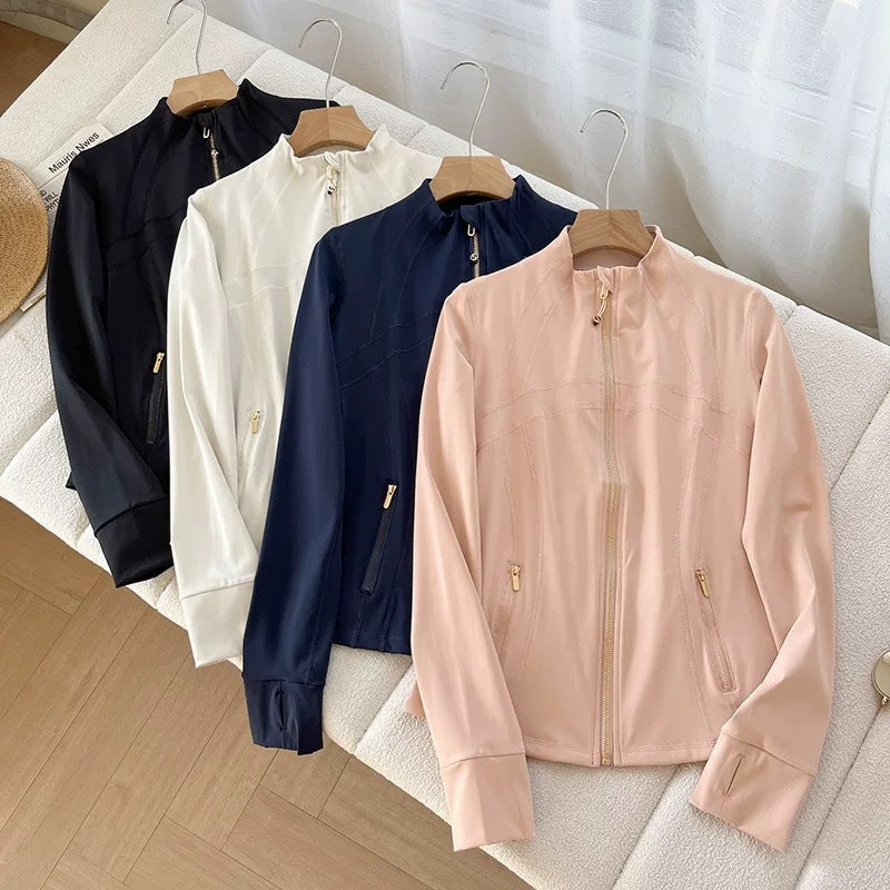 Damen elegante Sportjacke mit hohem Kragen und innovativem Reißverschluss Drune