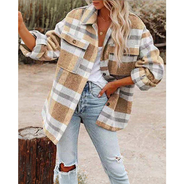 Damen nan karierte Overshirtjacke mit Brusttaschen und lockerer Passform Drune