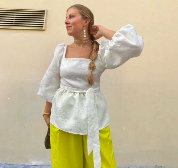 Damen Oberteil mit asymmetrischem Rückenausschnitt und Rüschendetails Drune