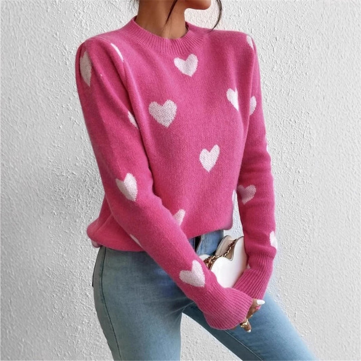 Damen gemütlicher Pullover mit Herzmuster Drune