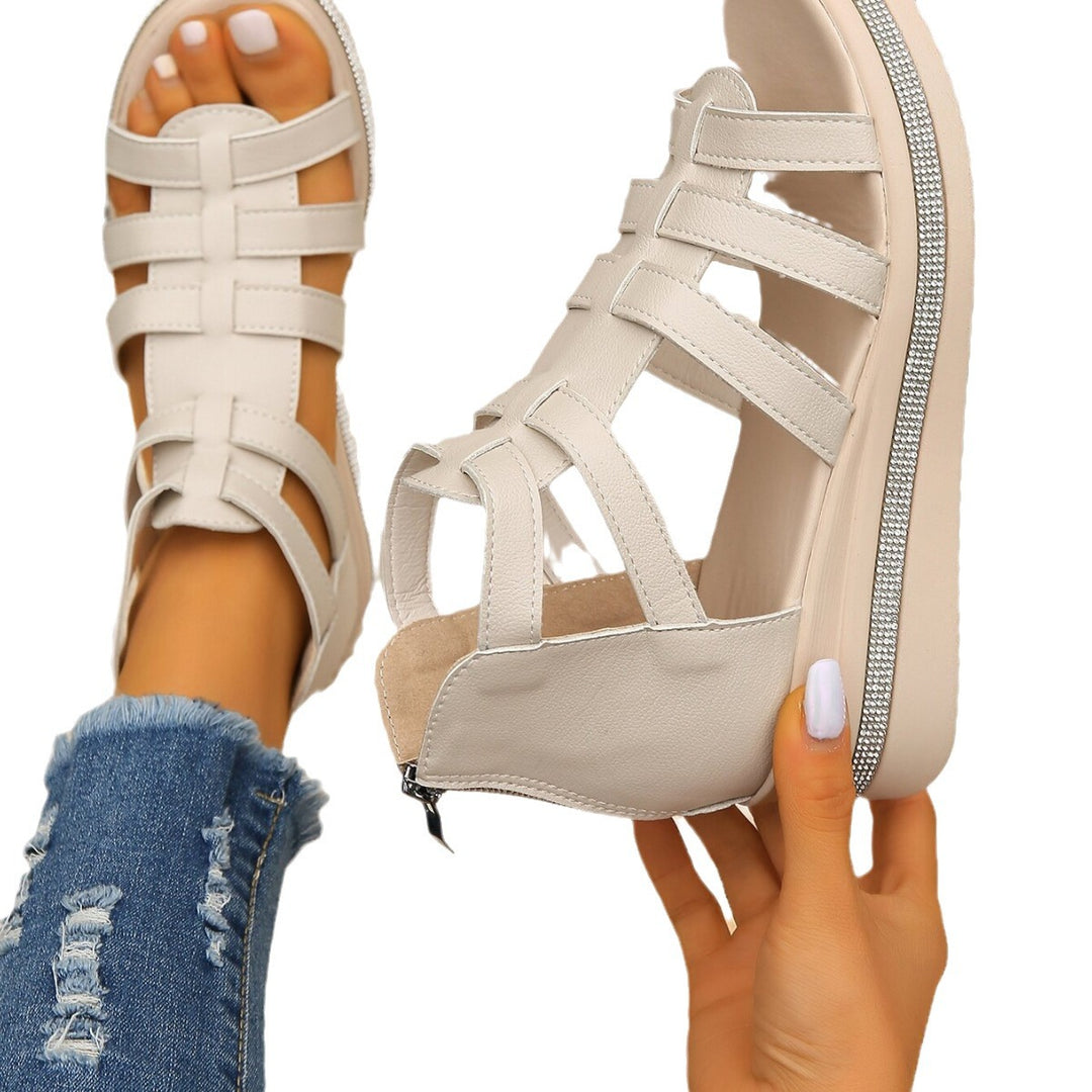 Damen Wedge-Sandalen mit verstellbaren Riemen und funkelnden Akzentstreifen Drune