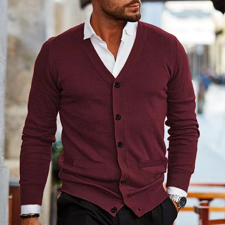 Herren nan Feinstrick V-Ausschnitt Cardigan mit Knopfleiste und Eingrifftaschen Drune