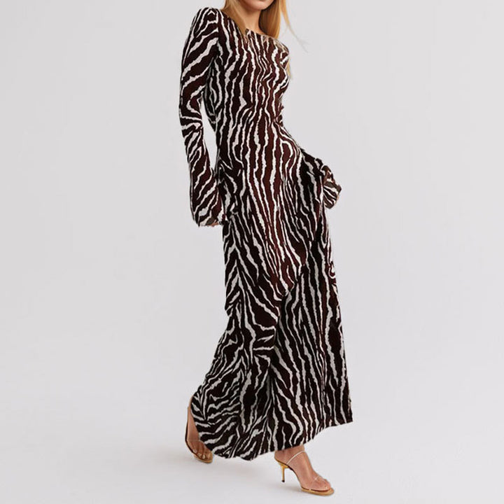 Damen Maxikleid mit einem modernen Zebra-Print und asymmetrischem Schnitt Drune