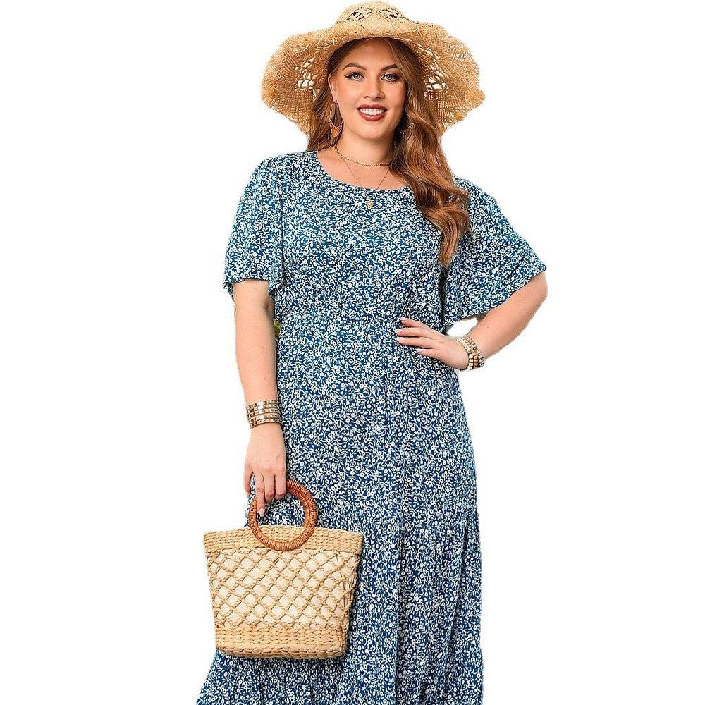 Damen Maxikleid mit floralen Mustern und elastischem Bund Drune