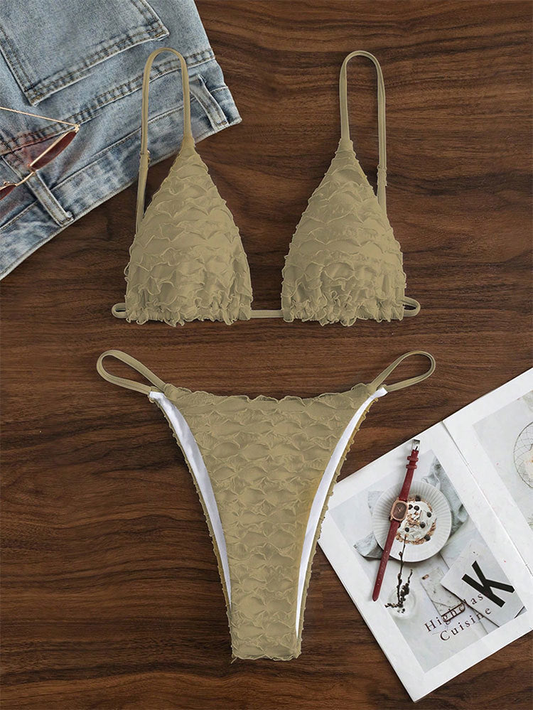 Damen Triangel-Bikini mit wellenförmigen Rüschen Drune