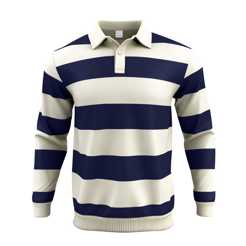 Herren nan gestreiftes Rugby-Poloshirt aus Baumwollmischung mit kurzer Knopfleiste und Rippbündchen Drune