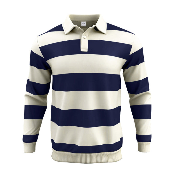 Herren nan gestreiftes Rugby-Poloshirt aus Baumwollmischung mit kurzer Knopfleiste und Rippbündchen Drune