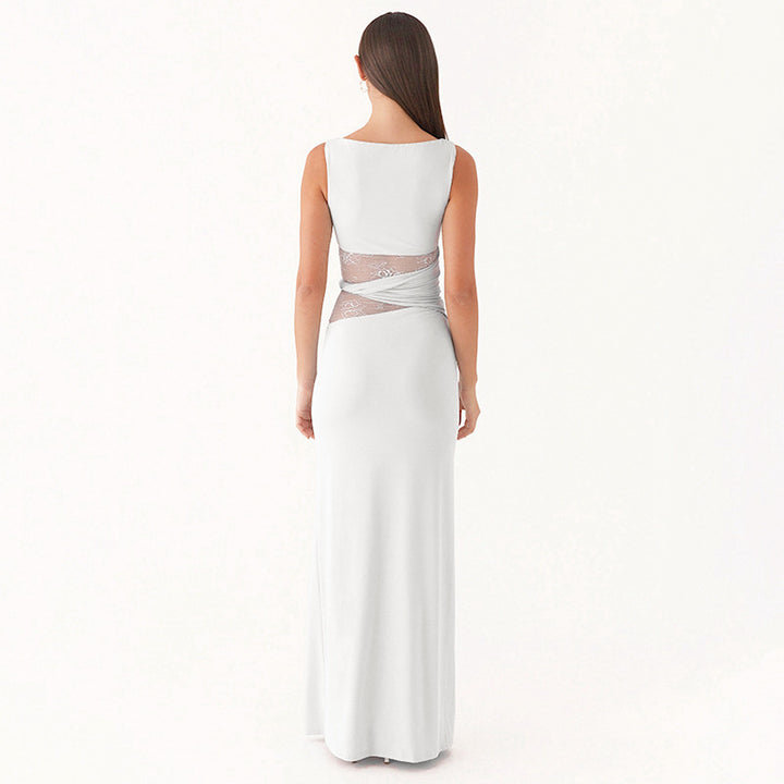 Damen Elegantes langes Kleid mit raffinierten Spitzendetails Drune