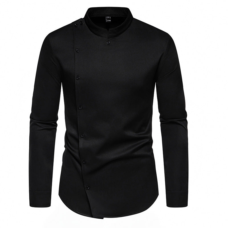 Herren Langarmhemd mit modernem Knopfdesign und Stehkragen Drune
