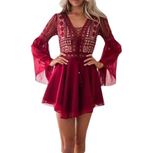 Inaya | Minikleid Sexy Frauen Tiefer V-Ausschnitt