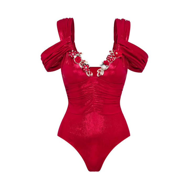 Damen Badeanzug mit off-shoulder Design und elegantem Rock Drune