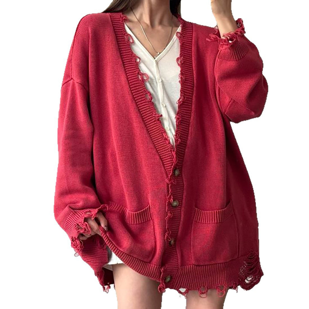 Damen Lässige Strickjacke mit vintage-inspirierten Fransen Drune