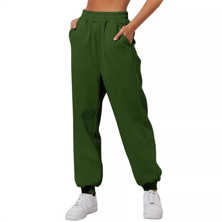 Damen nan lockere High‑Waist Jogginghose mit doppellagigem Komfortbund, seitlichen Eingrifftaschen und gerafften Knöchelbündchen Drune