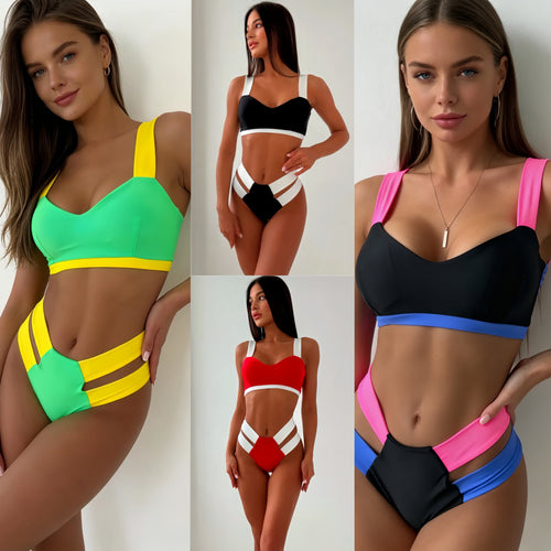 Damen Sportlicher Bikini mit kontrastierenden Farbelementen Drune
