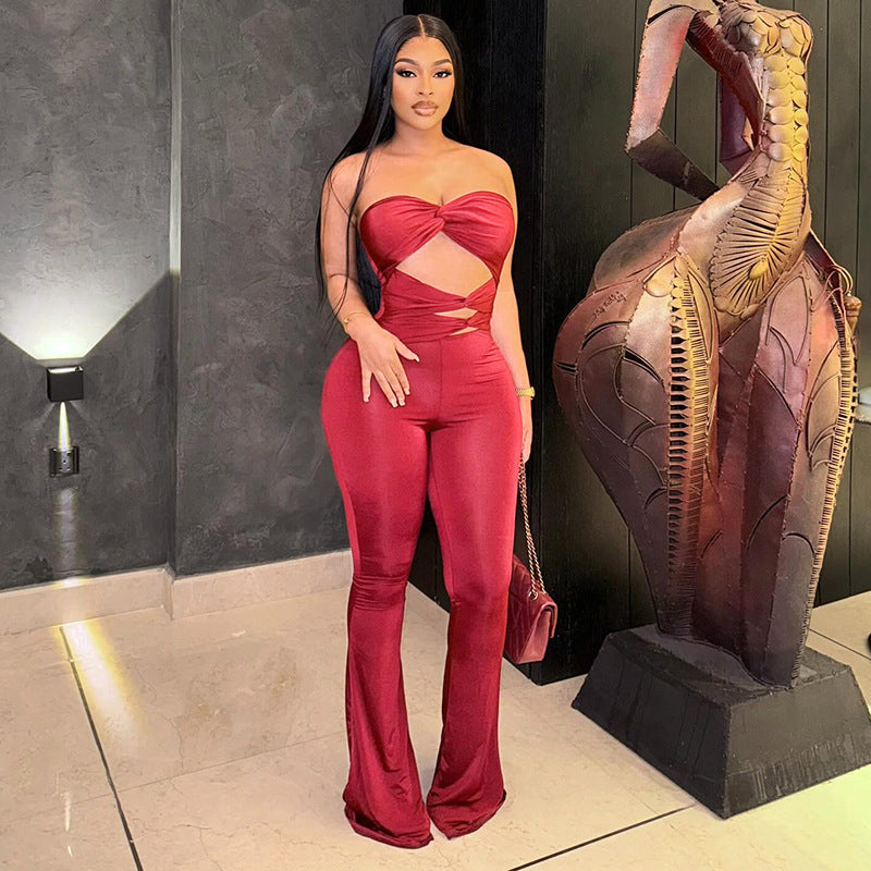 Damen Eleganter Cut-Out Jumpsuit mit fließendem Bein Drune