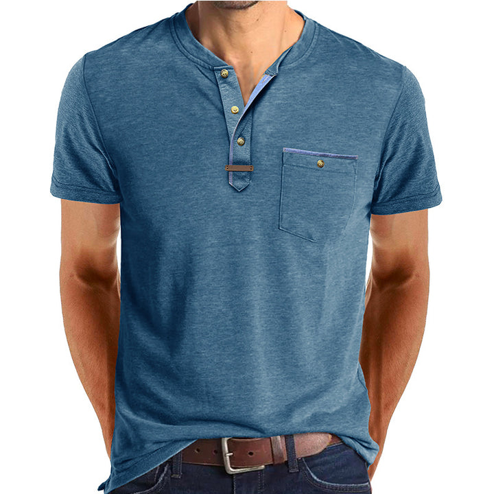 Herren Kurzarm-Henley T-Shirt mit modischen Akzenten Drune